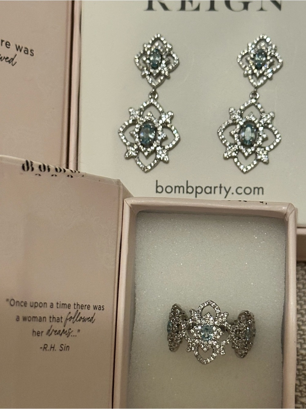 Reign Princess Collection “A Blooming Queen” matching earrings & ring size 8 set